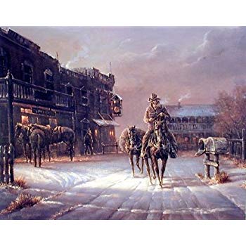 350x350 Western Cowboy Arrival In Dodge City Wall Decor Art - Western Cowboy Painting