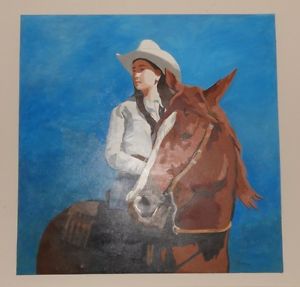 300x287 Original Painting, Girl On A Horse,wildlife,western,horse Painting - Western Horse Painting