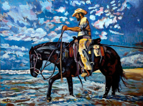 500x371 Western Horse Oil Painting, Dynamic Marinescape - Western Horse Painting