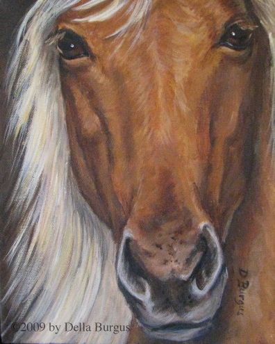 396x495 Equine Art Western Horses Palomino Horse By Della Burgus, Painting - Western Horse Painting
