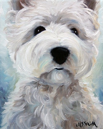 360x450 Sparrow Westie West Highland White Terrier Dog Art Oil Painting - Westie Painting