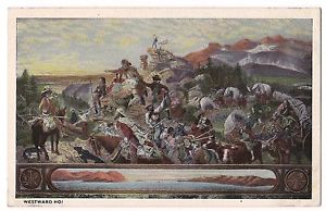 300x194 Westward Ho! Painting Cowboys Wagon Train Emanuel Leutze Vintage - Westward Ho Painting