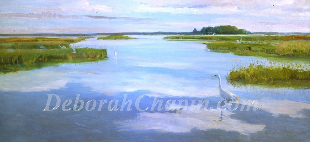 1000x460 Landscape Painting Canvas Print, Chesapeake Plein Air, Transitions - Wetland Painting