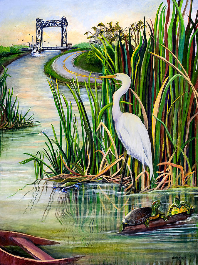 674x900 Louisiana Wetlands Painting By Elaine Hodges - Wetland Painting