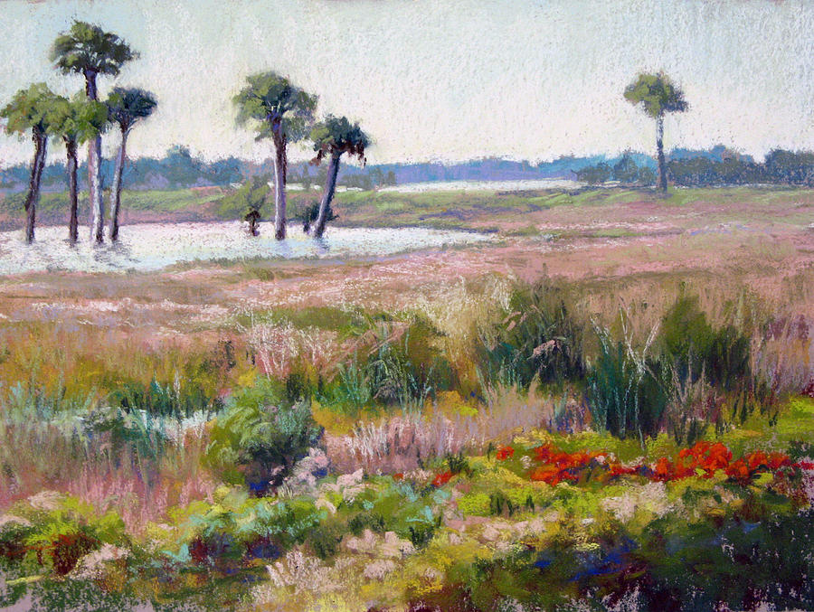 900x677 Wetland Flowers Painting By Marsha Savage - Wetland Painting