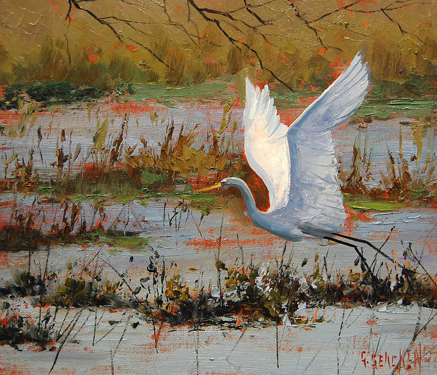900x773 Wetland Heron Painting By Graham Gercken - Wetland Painting