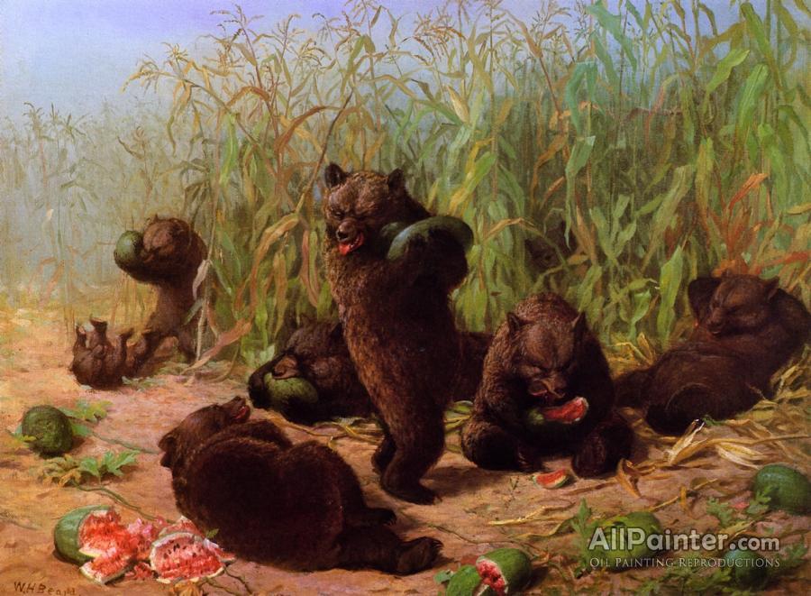 900x661 William Holbrook Beard Bears In The Watermelon Patch Oil Painting - Wh Beard Bear Painting