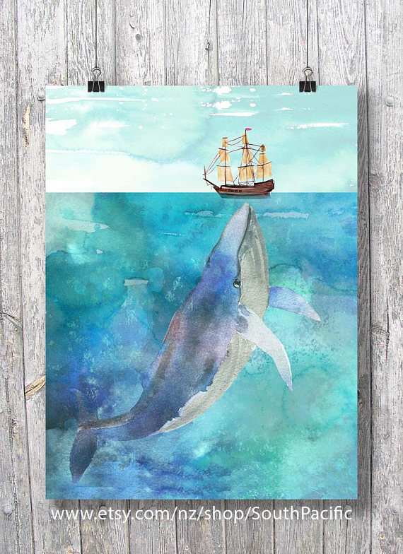 570x784 Whale And Boat Watercolor The Sea Is So Big And My Boat Is So - Whale Boat Painting
