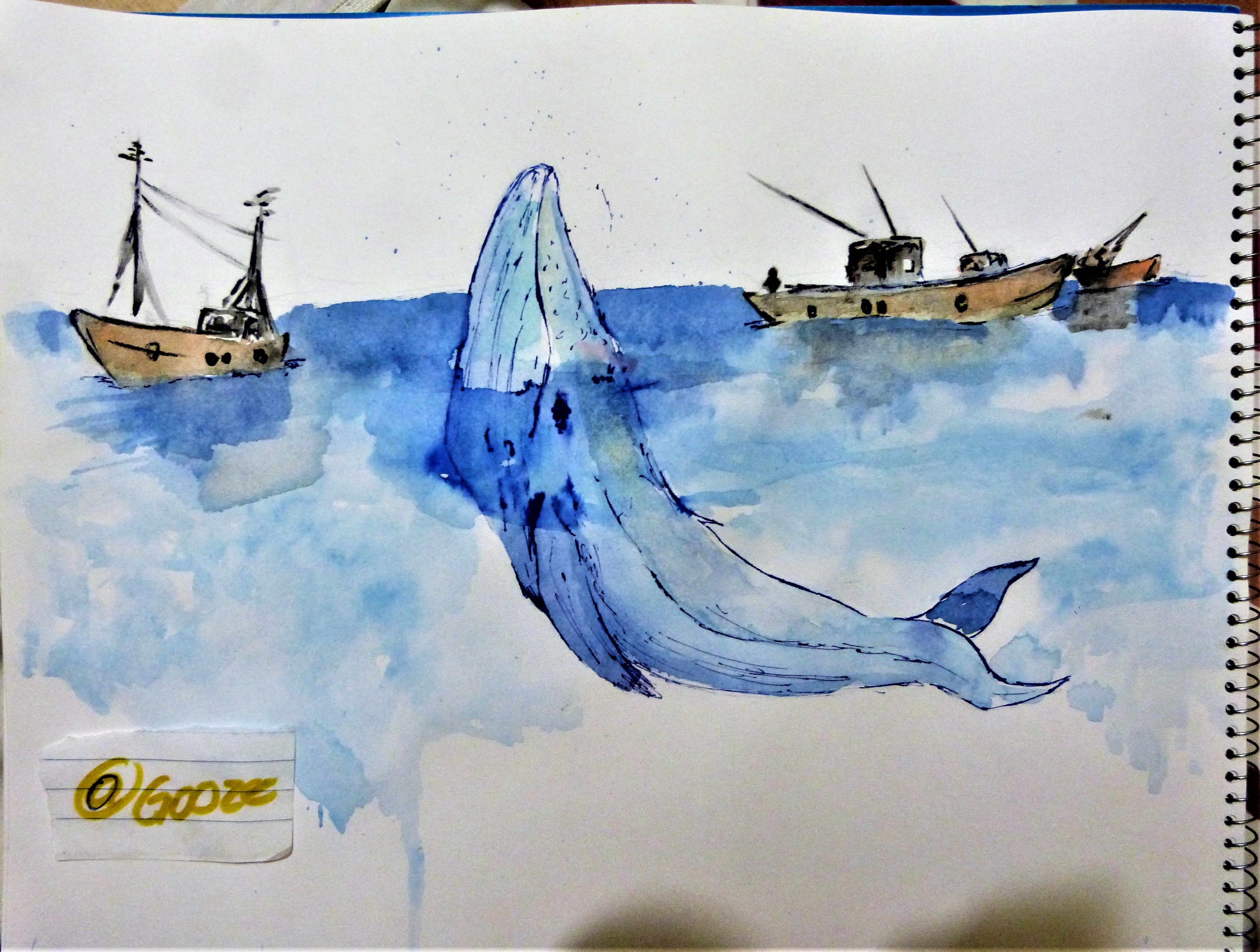 3894x2943 Hunting For Whales [Watercolor Original Work] Steemit - Whale Hunting Painting