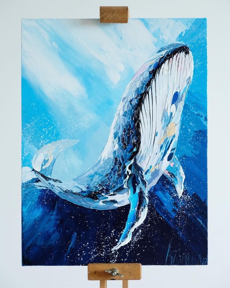 750x938 Textured Palette Knife Paintings Capture The Majestic Beauty Of Whales - Whale Painting