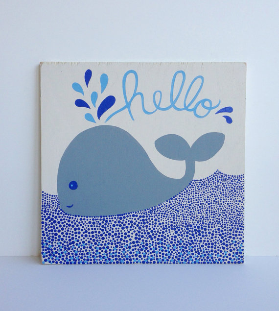 570x635 Whale Nursery Art Nautical Nursery Decor Kids Bathroom Art - Whale Painting For Kids