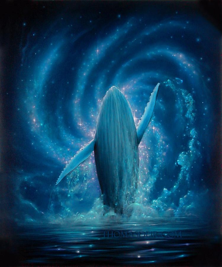 750x900 Celestial Symphony Whale Painting By Hawaii Artist Thomas Deir - Whale Painting On Canvas