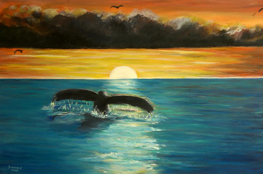 900x596 Whale Tail At Sunset Painting By Bernadette Krupa - Whale Tail Painting