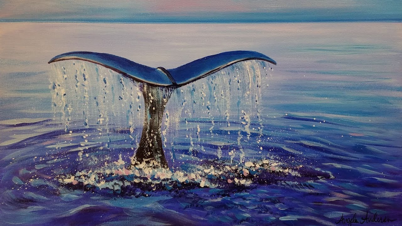 1280x720 Easy Beginner Acrylic Painting Whale Tail Ocean Live Step By Step - Whale Tail Painting