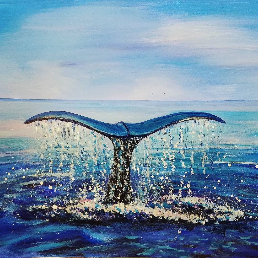 1080x1080 Free Acrylic Tutorial Whale Tail Ocean Seascape Painting By Angela - Whale Tail Painting
