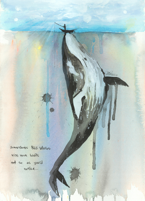 500x692 Whale Kiss By Lora Zombie - Whale Under Boat Painting