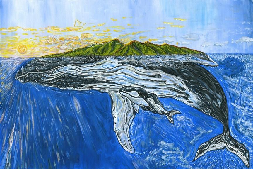 864x576 Where The Whales Go - Whale Under Boat Painting