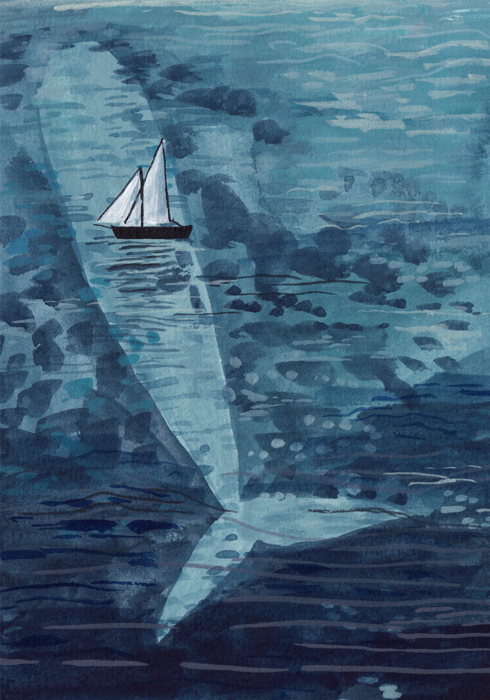 1000x1429 Miranda Sofroniou Illustration Whale Boat - Whale Under Boat Painting