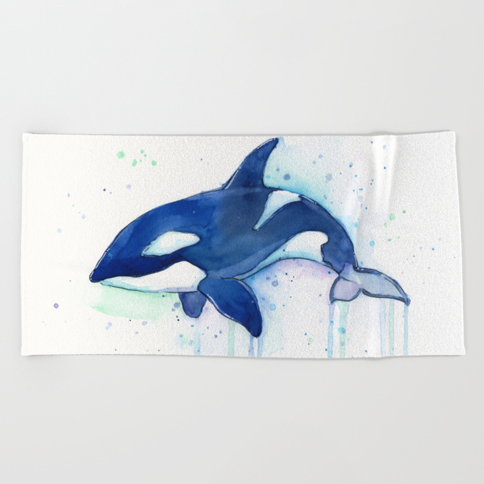 700x700 Killer Whale Orca Watercolor Painting Animal Art Beach Towel By - Whale Watercolor Painting