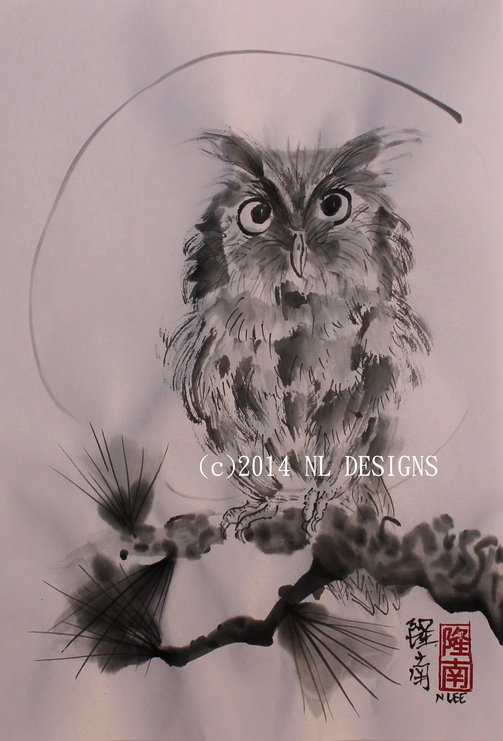 1693x2493 Owl Under The Moon Japanese Brush Painting Nldesignsbythesea - What Is Japanese Brush Painting