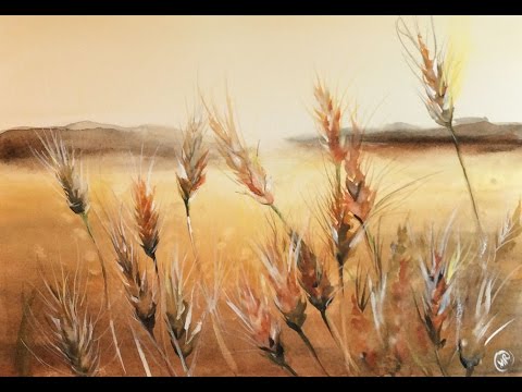 480x360 Watercolor Fields Of Wheat Painting Demonstration - Wheat Field Painting