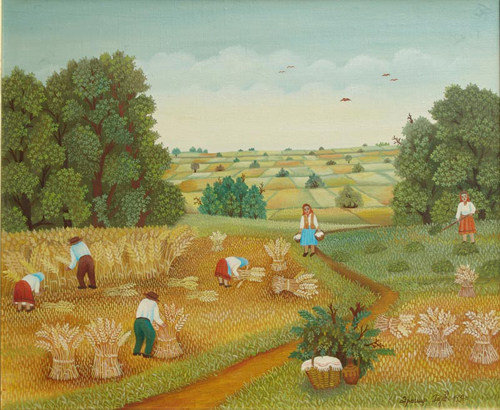 500x410 Naive Art Dragica Harvest Ii - Wheat Harvest Painting
