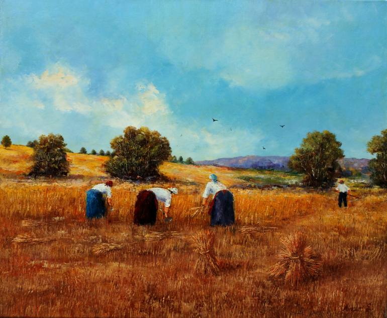 770x633 Saatchi Art Wheat Harvest In Provence - Wheat Harvest Painting
