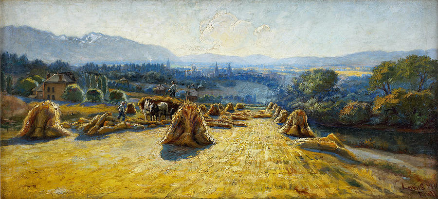 900x410 Wheat Harvest In Salt Lake 1911 Painting By Motionage Designs - Wheat Harvest Painting