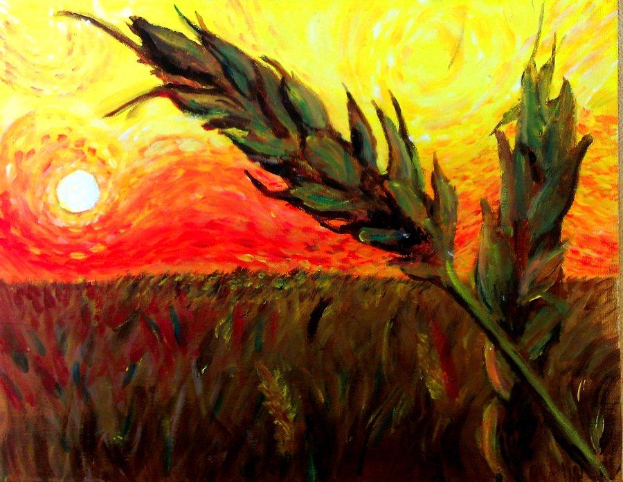 900x696 Van Gogh Wheat Demo Painting By Fire Redhead - Wheat Painting