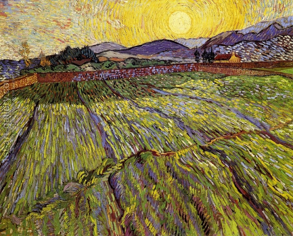 985x793 Wheat Field With Rising Sun Vincent Van Gogh Reproduction 1st - Wheat Painting