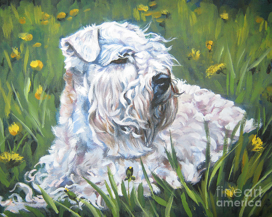 900x719 Wheaten Terrier In The Wildflowers Painting By Lee Ann Shepard - Wheaten Terrier Painting