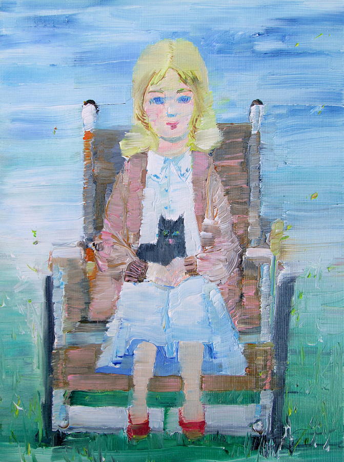 671x900 Young Girl With Cat On Wheelchair Painting By Fabrizio Cassetta - Wheelchair Painting