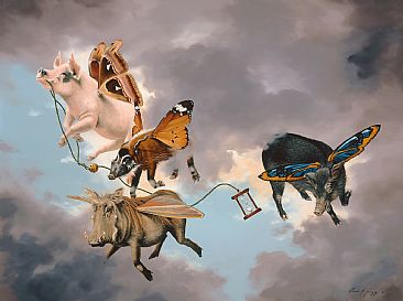 366x273 Pigs And Hogs With Moth And Butterfly Wings - When Pigs Fly Painting