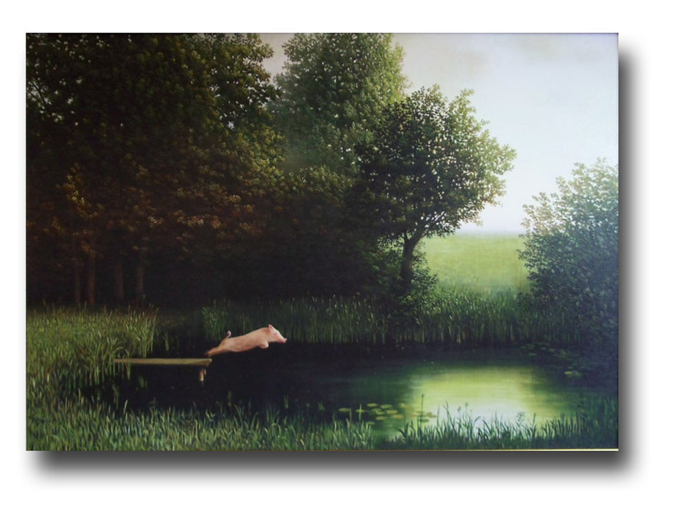 1000x738 When Pigs Fly Diving Pig Art Print Kohler's Pig Poster By Michael - When Pigs Fly Painting