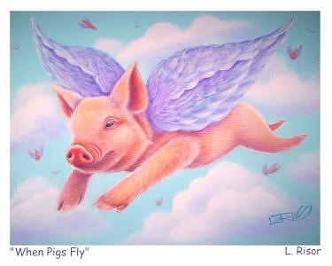 375x300 When Pigs Fly Painting By L Risor - When Pigs Fly Painting