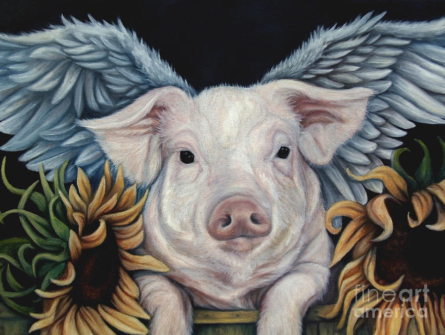 900x677 When Pigs Fly Painting By Lorraine Davis Martin - When Pigs Fly Painting