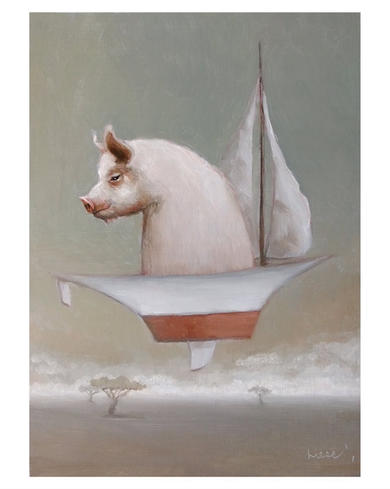 570x714 When Pigs Fly. Signed Print Of An Original Oil Painting Pig - When Pigs Fly Painting