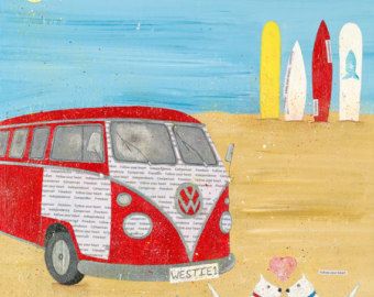 340x270 Campervan Painting, Canvas Beach Art, Whimsical Beach Art, Beach - Whimsical Beach Painting