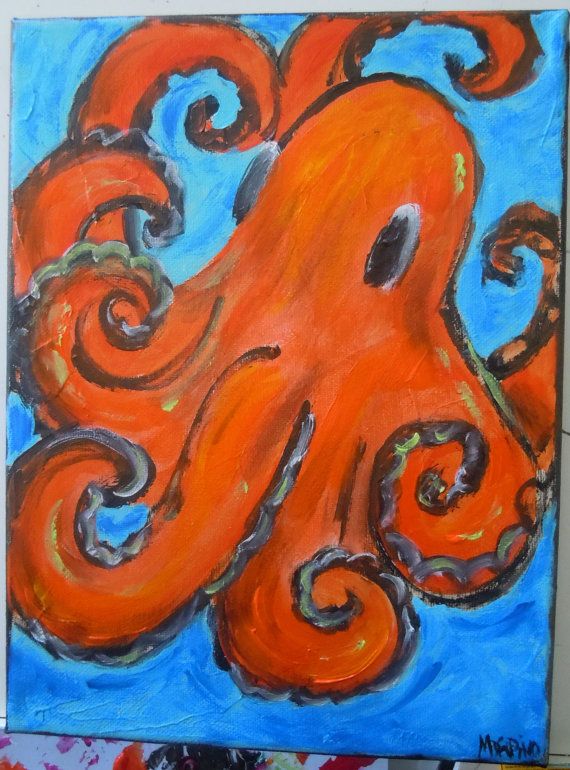 570x770 Octopus Painting, Whimsical Beach House Wall Art, Nautical Seaside - Whimsical Beach Painting