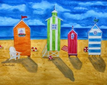 340x270 Art With Whimsical Beach Houses Beach Art, Beach Shacks, Coastal - Whimsical Beach Painting