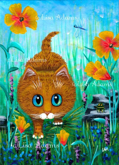 455x630 On The Prowl Whimsical Cat Painting - Whimsical Cat Painting