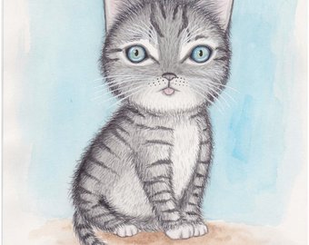 340x270 Original Painting Whimsical Cat Art Cat Painting Cat Art - Whimsical Cat Painting
