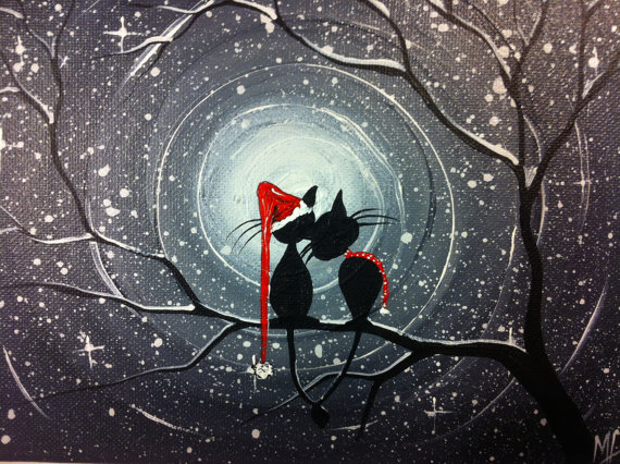 570x426 Original Whimsical Cat Painting A Moment In Time - Whimsical Cat Painting