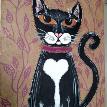 354x354 Vintage Cat Match Holder, Primitive Black From Thecreativeandcraf - Whimsical Cat Painting