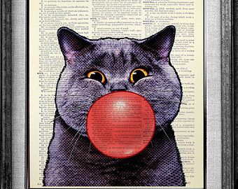 340x270 Whimsical Cat Art Print, Geekery Cat Decor, Geek Cat Painting - Whimsical Cat Painting