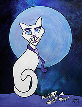 166x216 Whimsical Cat Art, Whimsical Cat Paintings - Whimsical Cat Painting
