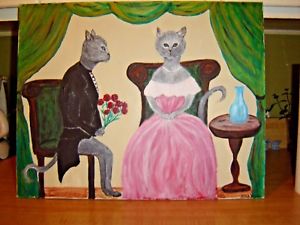 300x225 Cat Painting Called Waiting For Flowers Whimsical Painting 16 X - Whimsical Cat Painting