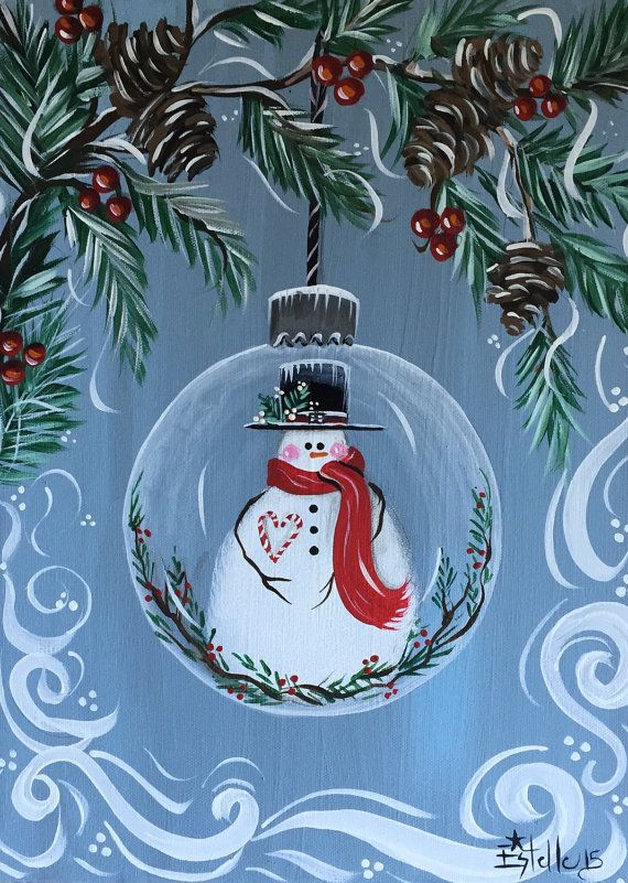 570x801 Original Whimsical Christmas Ornament Snowman Painting 16x12x34 - Whimsical Christmas Painting