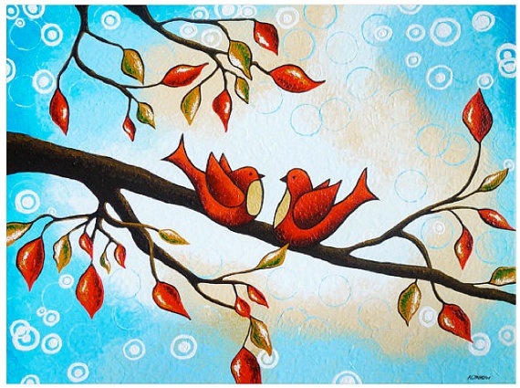 570x425 The 40 Best Images About Animals On Love Birds - Whimsical Christmas Tree Painting