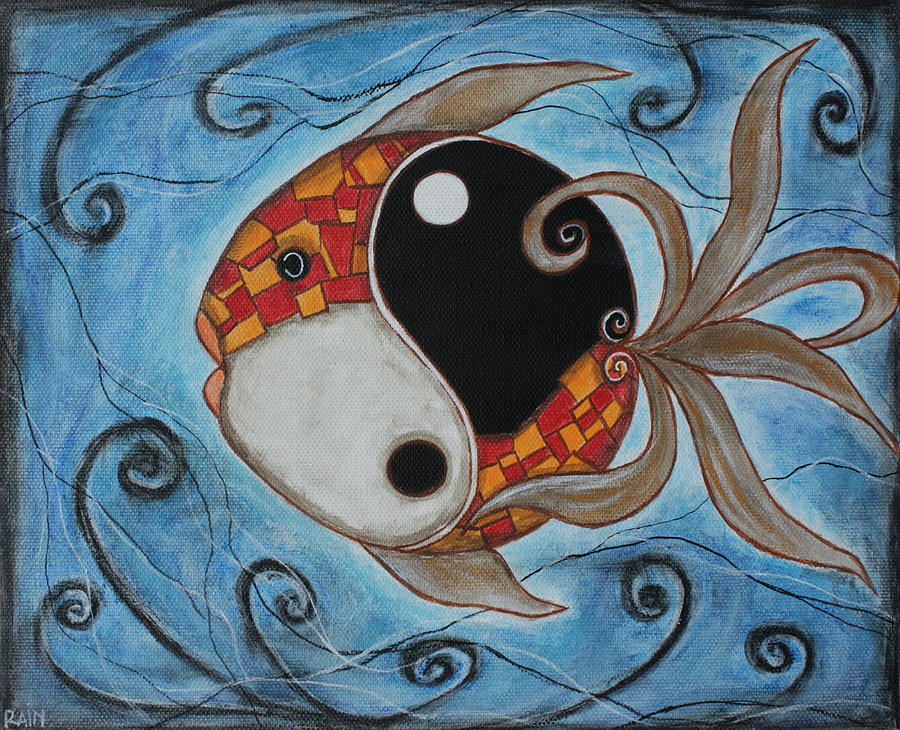 900x730 Whimsy Fish 3 Yin And Yang Painting By Rain Ririn - Whimsical Fish Painting